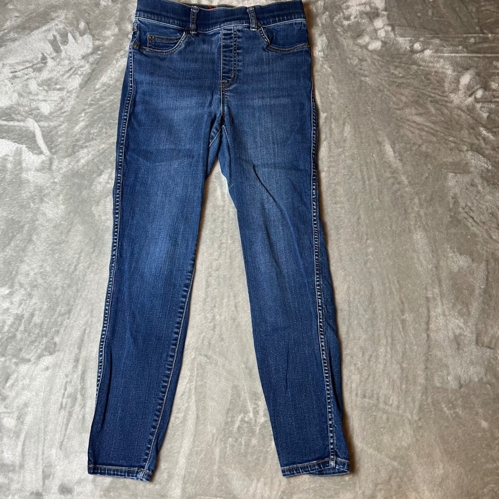 Spanx Stretch Twill Skinny Leg Pull On Jeans Dark Wash Blue Size Medium